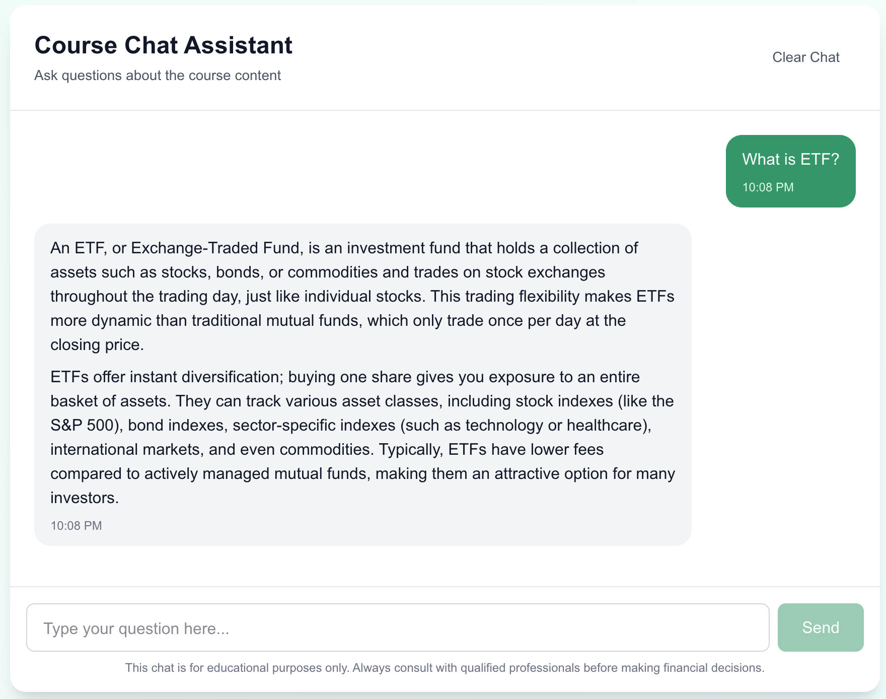Course Chat Assistant screenshot